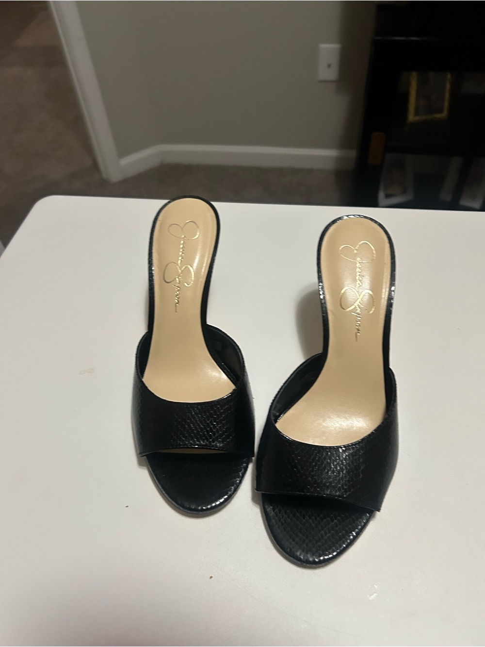 Jessica Simpson Black Textured Slide Heels